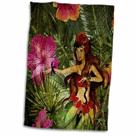 Hula Flamingo - 3dRose Aloha Colorful Flamingo Hula girl Jungle Tropical Floral Hawaii Pattern - Towel, 15 by 22-inch