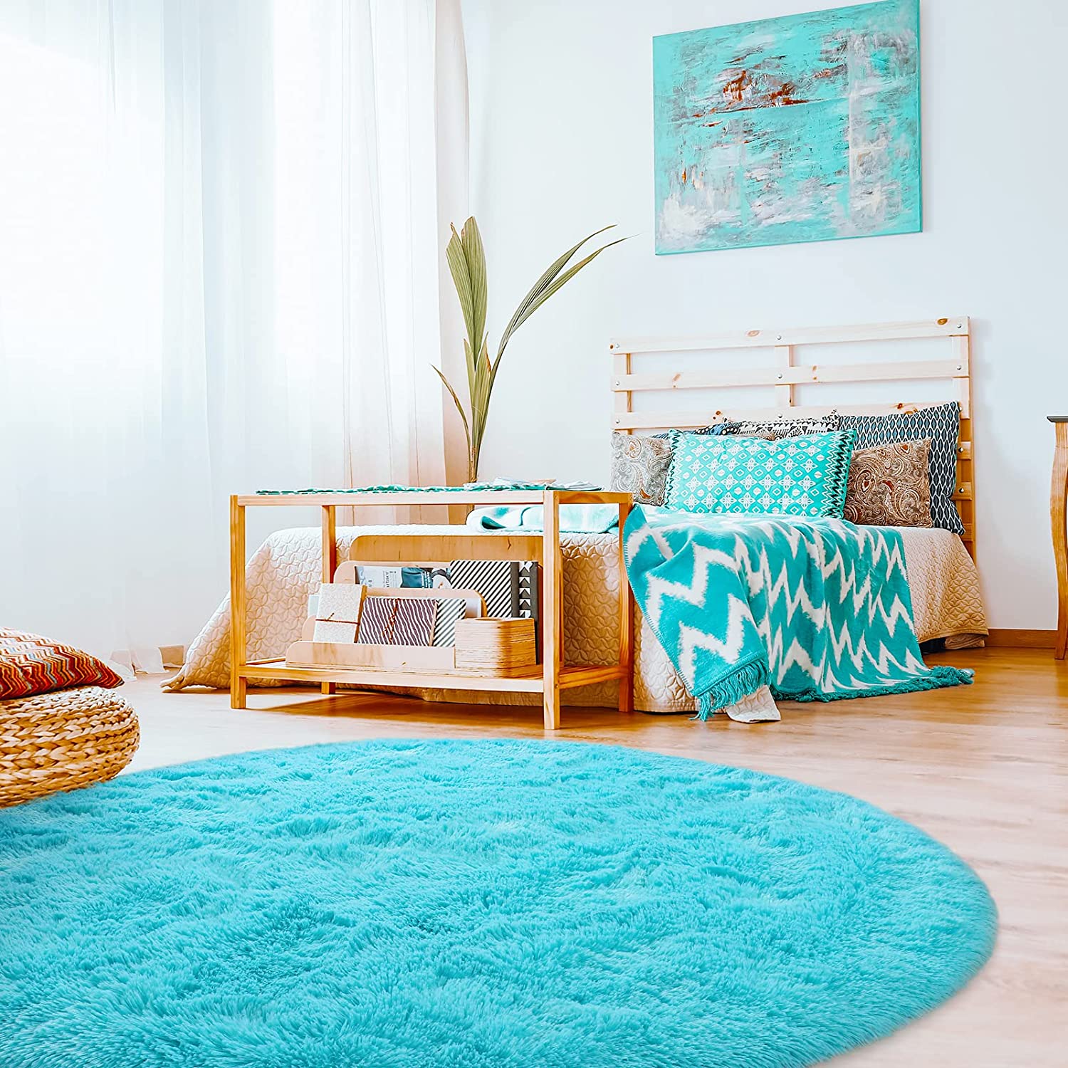 TEALP Round Rug 4Ft Kids Mat Nonslip Soft Faux Wool Rug Baby Cra 並行輸入品 TEALP Kids Play Rug 4ft,Round Area Rug Kids Nursery Door Mat Soft