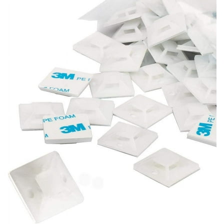 Cable Tie Mounts - Small Zip Tie Adhesive Mount, 3/4in 100pcs White. Wires Zip Tie Adhesive-backed anchors perfect for Pedal Board Cable Management Outdoor Indoor