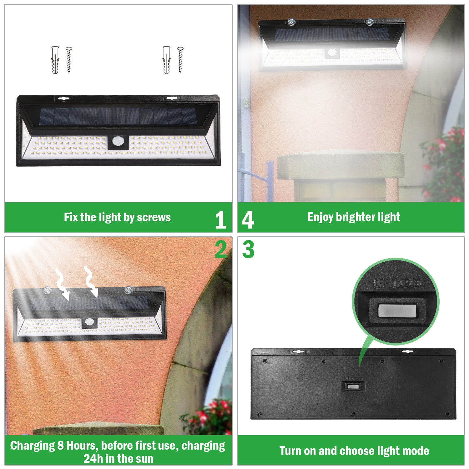 Solar Lights 118 LEDs Solar Wall Light Outdoor Motion Sensor Lamp IP65 Waterproof 120 Sensing 270Wide Lighting Angle for Garage Garden Pathway
