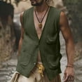 thumbnail image 2 of APEXFWDT Men's Linen Cardigan Vest - Button-Front Sleeveless Shirt with Pockets, Relaxed Fit Breathable Summer Overshirt, 2 of 6
