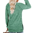 thumbnail image 4 of Virmaxy Womens Versatile Tunic Blouse Fashion Cotton Mid-Length Tops Round Neck Pullover Shirt Long Sleeve Side Split T-shirt Green S, 4 of 5