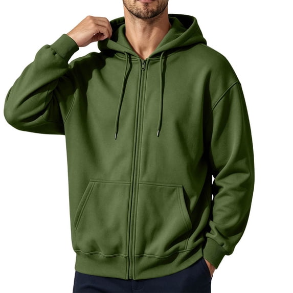 FOPSUFGWFO Mens Zip Up Hoodies Casual Long Sleeve Fleece Loose Fit Hooded Sweatshirts Athletic Daily Wear Full Zip Shirts with Pockets