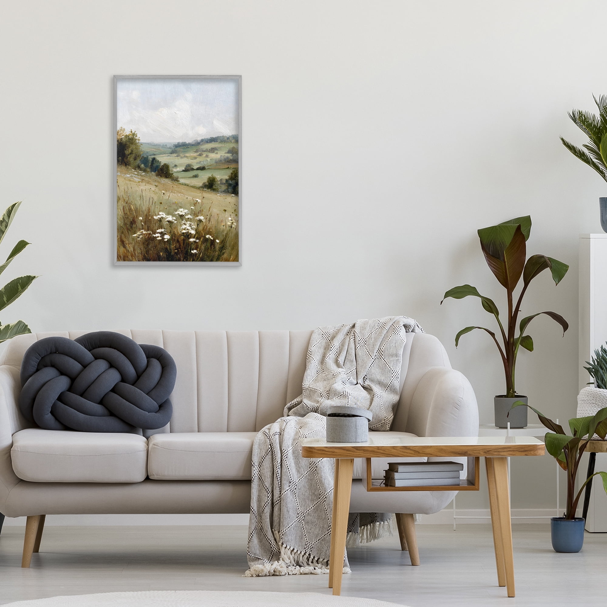 Stupell Industries Hill of White Flowers Gray Framed Giclee Art, design by Petal Prints Design