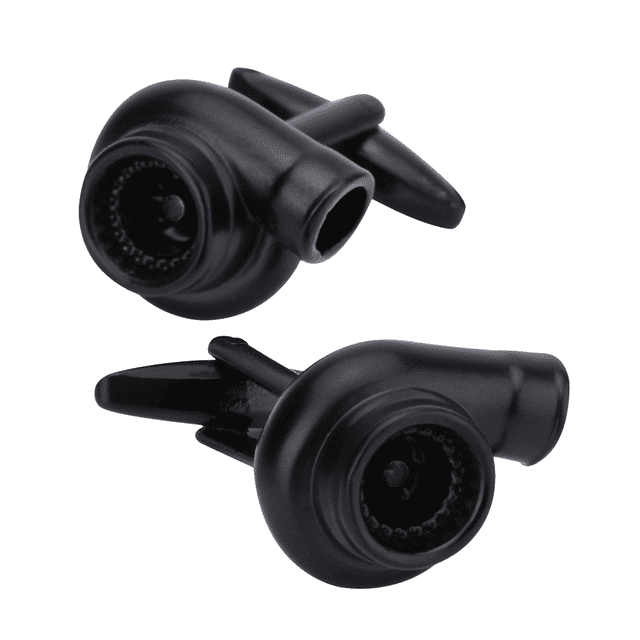 Turbocompresor Cuff Links negro para hombre, latón+acero blanco