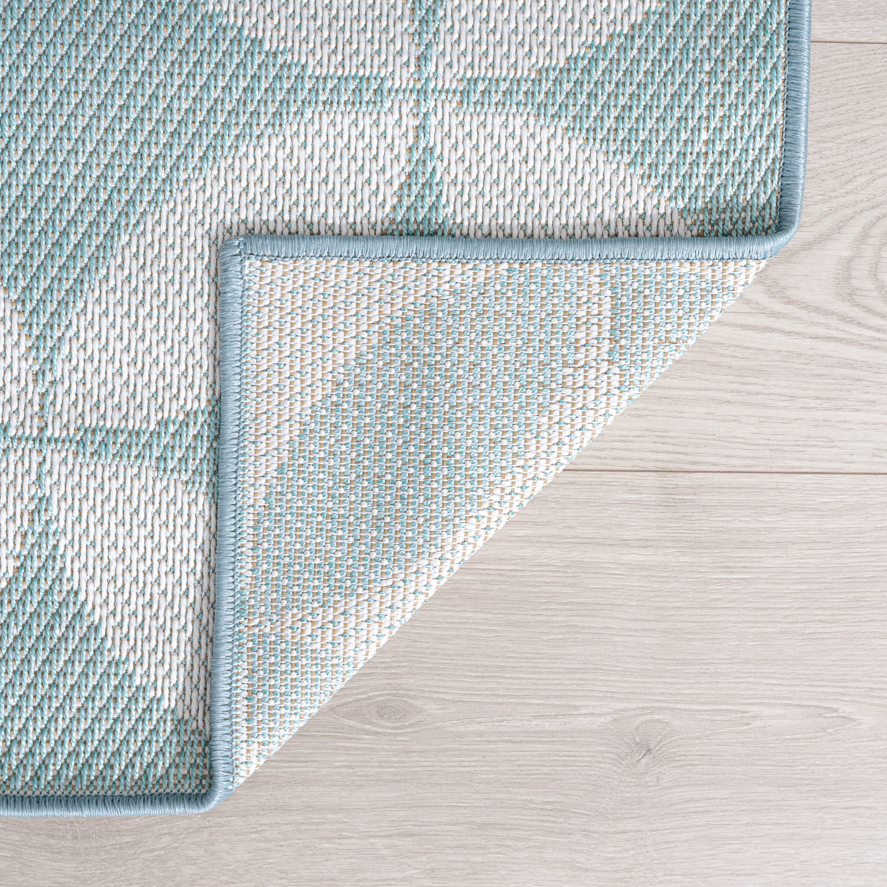 Bliss Rugs Geometric Indoor Outdoor Area Rug for Patio, Porch, Garden | Aqua, 5' x 6'11''