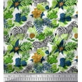 thumbnail image 1 of Soimoi Green Poly Georgette Fabric Tropical Leaves & Wild Animal Printed Fabric 1 Yard 42 Inch Wide, 1 of 1