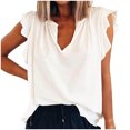 thumbnail image 1 of Camisetas de manga corta con cuello en V informales de verano para mujer, blusas básicas holgadas de Color sólido Pompotops  hkajfhjk463573, 1 of 1