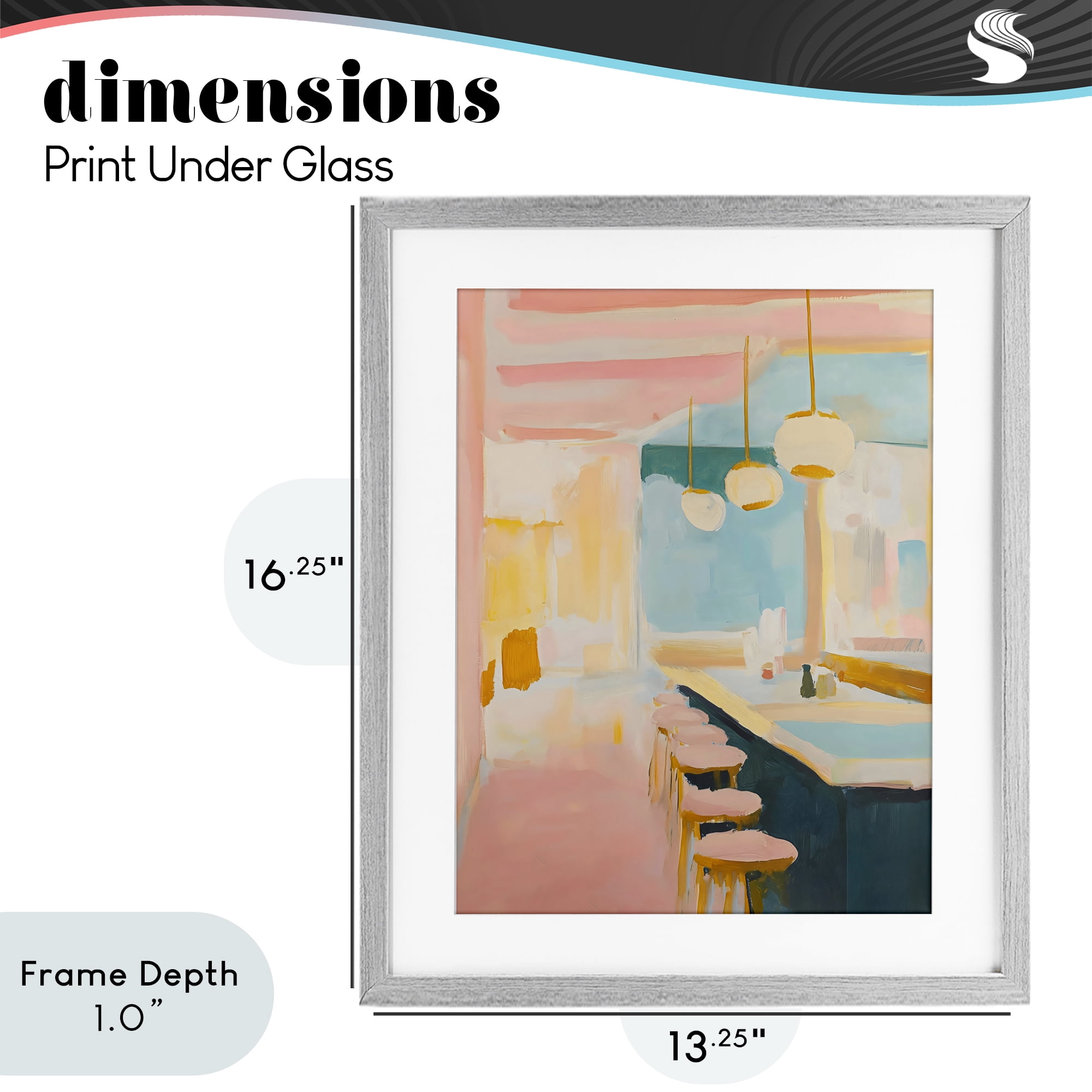 Stupell Industries Pastel Pink Bar Stools Gray Framed Print Under Glass, design by The Prints Vibe