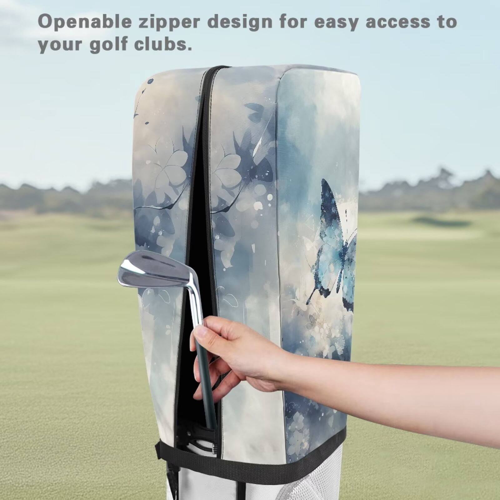Chririnla Butterfly Golf Bag Cover Rain Hood 1260D Waterproof and Dust Cover Blue Floral Golf Club Rain Hood Foldable Removable Golf Gear UV Resistant Hoods fits Staff Bags