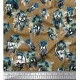 thumbnail image 1 of Soimoi Satin Silk Fabric Feather & Skull Halloween Printed Fabric 1 Yard 42 Inch Wide, 1 of 1