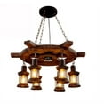 thumbnail image 2 of AFANQI 6 Lights Industrial Wooden Hanging Lighting,  Dia 27 inch Metal Chandelier Farmhouse Vintage Pendant Lamp Fixture Glass Lampshade, 2 of 15