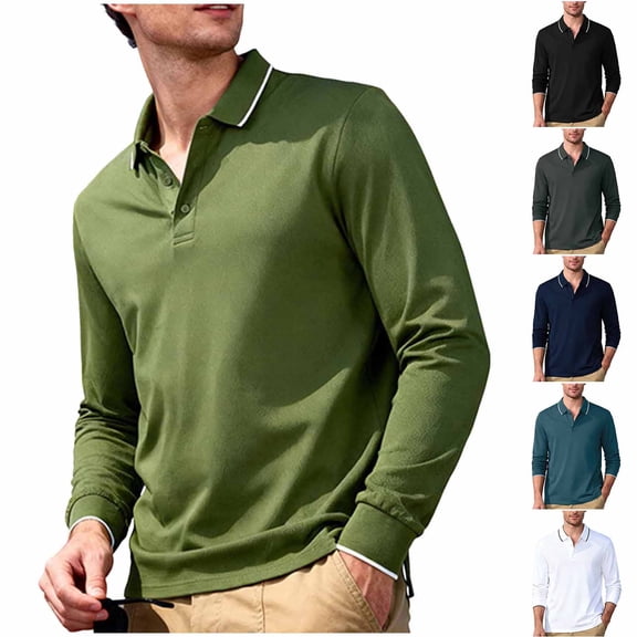 RYDCOT Men's Polo Shirts 3 Button Quick Dry Performance Long Sleeve Work Shirts Pique Jersey Golf Shirt White