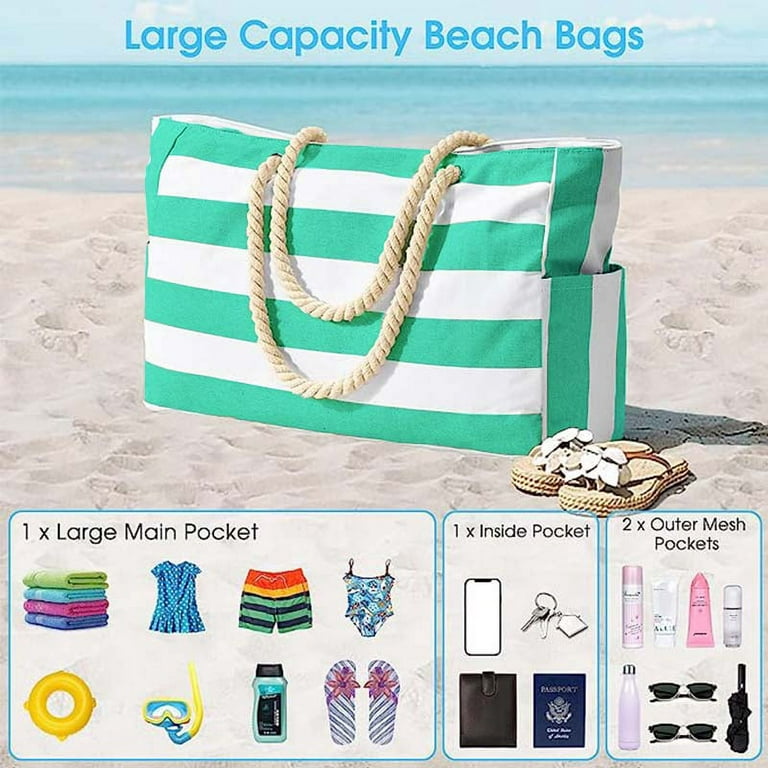 Beach Bag, Large Beach Bags for Women Waterproof Beach Tote Bag with  Zipper, Sandproof Canvas Large Tote Bags for Pool Travel