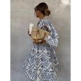 thumbnail image 6 of Women'S Summer Dress Casual V Neck Buttoned 3/4 Sleeve Bohemian Print Flowy Mini Dresses Blue L, 6 of 8