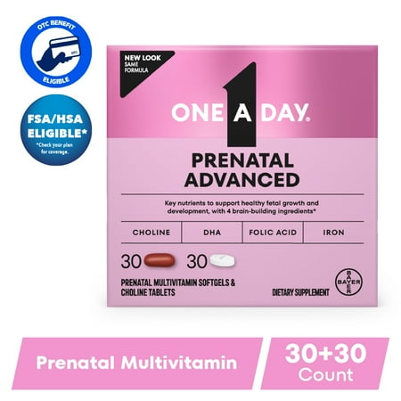 One A Day Prenatal Advanced, Prenatal Vitamins with Folic Acid, Pregnancy Vitamins for Women, 30+30 Count