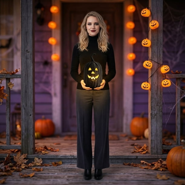 THOPBPRK 2026 Black Halloween Woven Pumpkin Jack-O'-Lantern