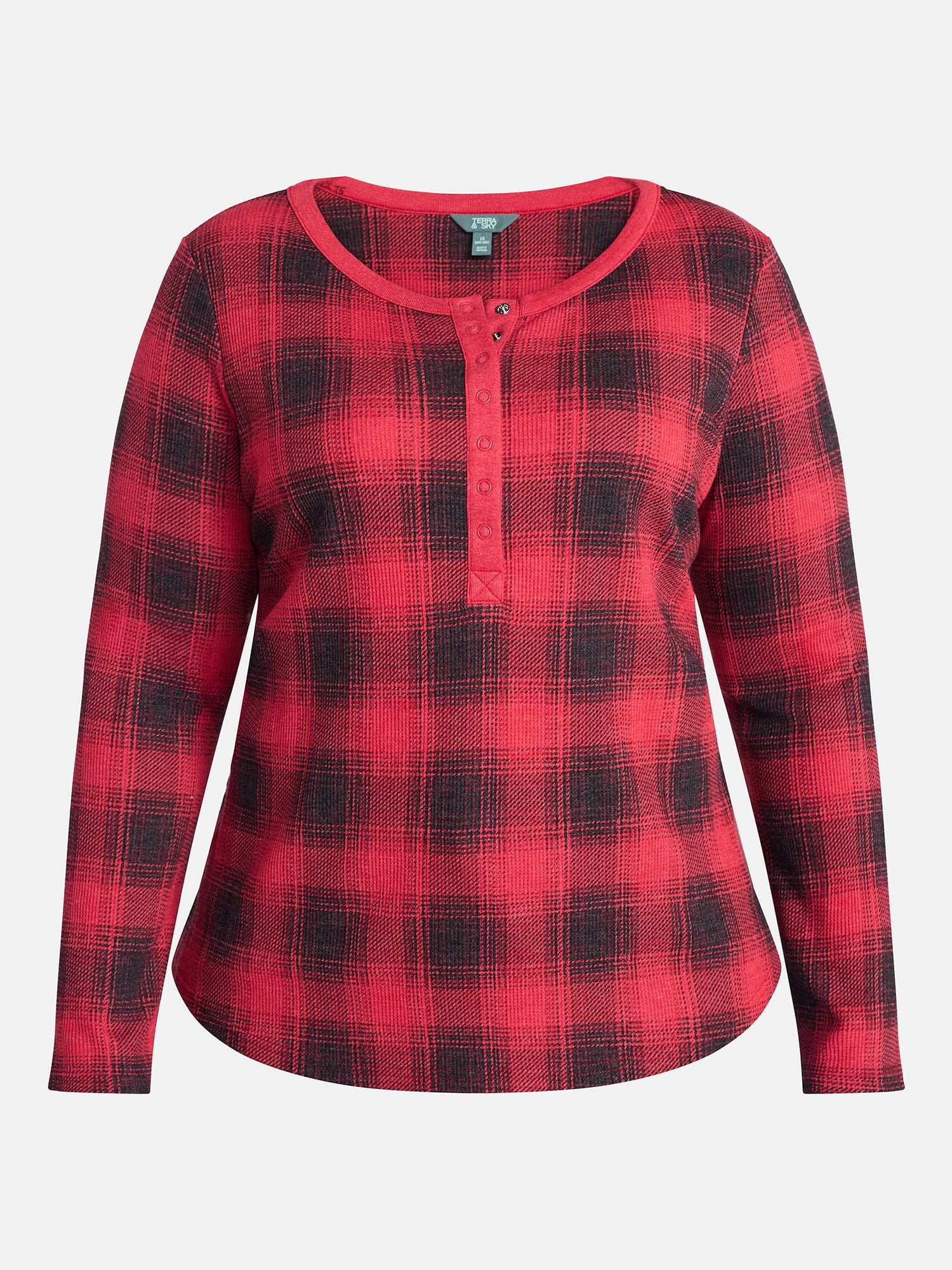 Terra & Sky Women’s Plus Thermal Henley Top with Long Sleeves, Size 0X-4X