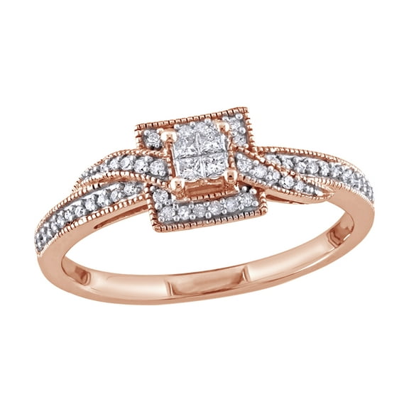 AFFY Princess Cut White Diamond Promise Ring in 10k Rose Gold