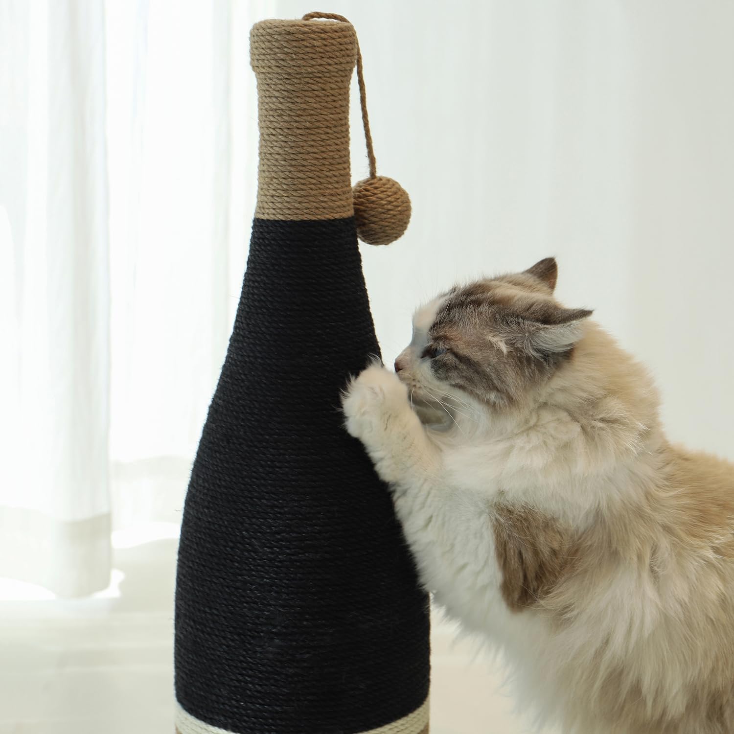Colourtree Cat Scratching Post, Premium Cat Scratching Board, Sisal Fiber Cat Scratcher-24.8 Inches with Hanging Ball, Red Wine Bottle Simple Design (24.8 in, Wooden Base)