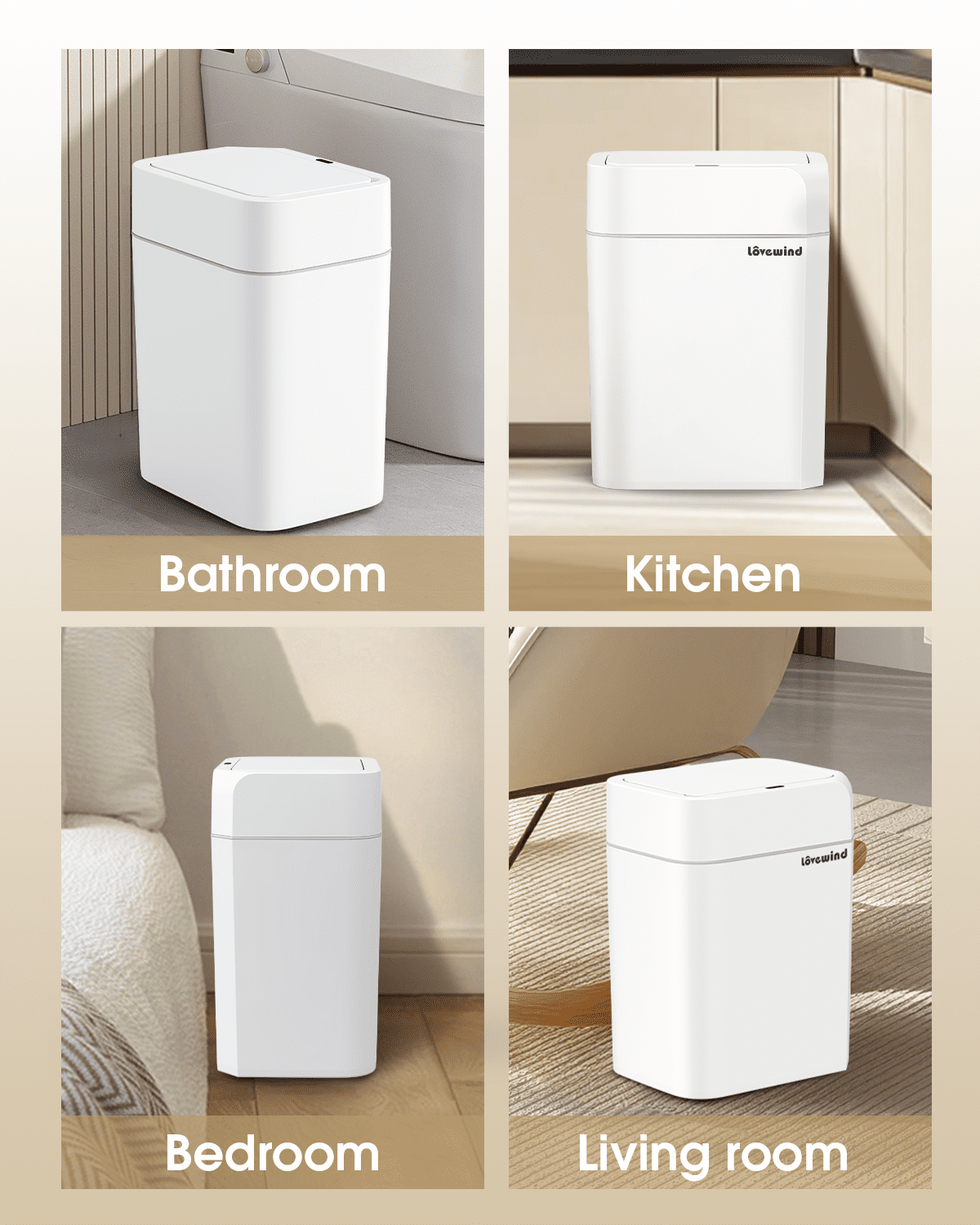 3.2 Gallon Automatic Touchless Garbage Can, Small Motion Sensor Smart Trash Can, Bathroom Trash Bin for Bathroom, Bedroom, Kitchen , Office，White