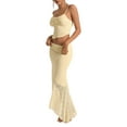thumbnail image 2 of Women'S 2 Piece Outfits Ruffle Trim Crop Top and Low Rise Maxi Skirt Set Light Yellow M, 2 of 8