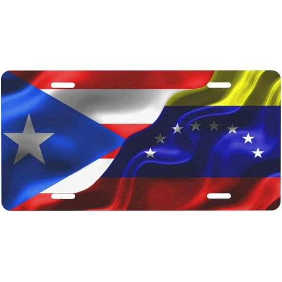 Generic Porto Rico and Venezuela Venezuelian Flag Aluminum License Plate Fashion Golf License Plate Car Decoration 6x12 Inches Family Front License Plate 4-Hole, White, CP001