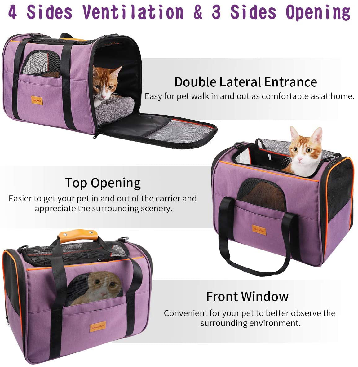 Pet Cage with Locking Safety Zippers Airline Approved Foldable Bowl Folding Fabric Pet Carrier morpilot Pet Travel Carrier Bag Travel Carrier Bag for Dogs or Cats Portable Pet Bag 