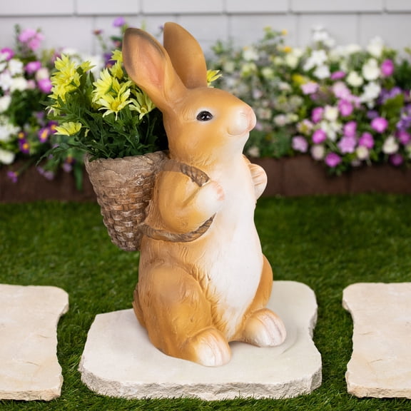 Northlight Standing Bunny Carrying a Basket Outdoor Garden Statue - 16.75"