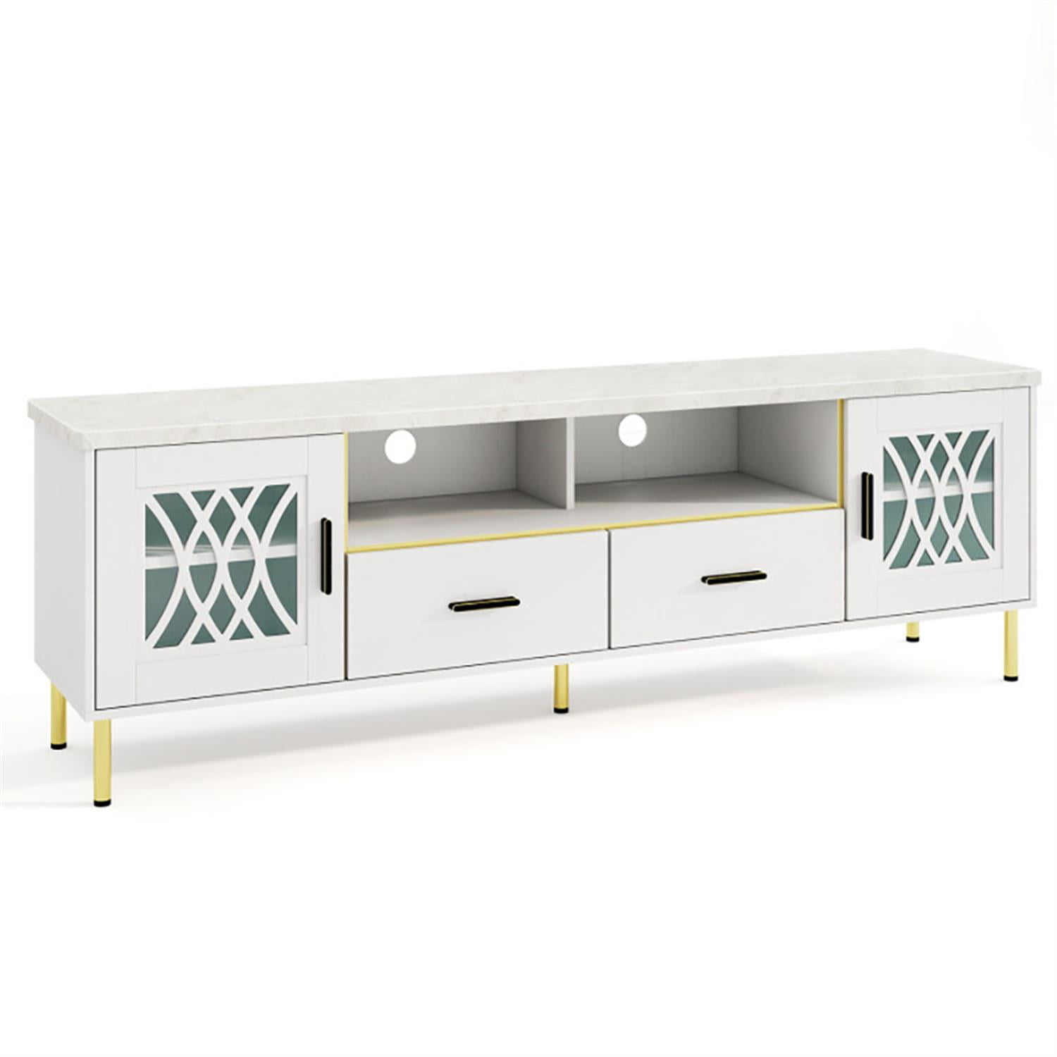 Demi Bonn TV Stand for 80" TVs, Entertainment Center with Glass Doors, Modern Media TV Console Table for Living Room Bedroom, White