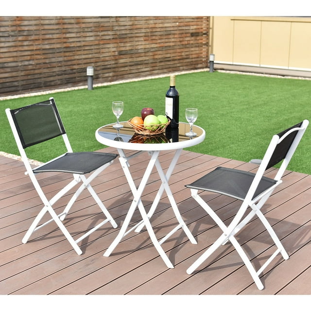 Costway Set 3 Piezas de Bistró Plegable Set Conversación de Jardín con Mesa y 2 Sillas Juego Muebles para Patio Interior Exterior Negro