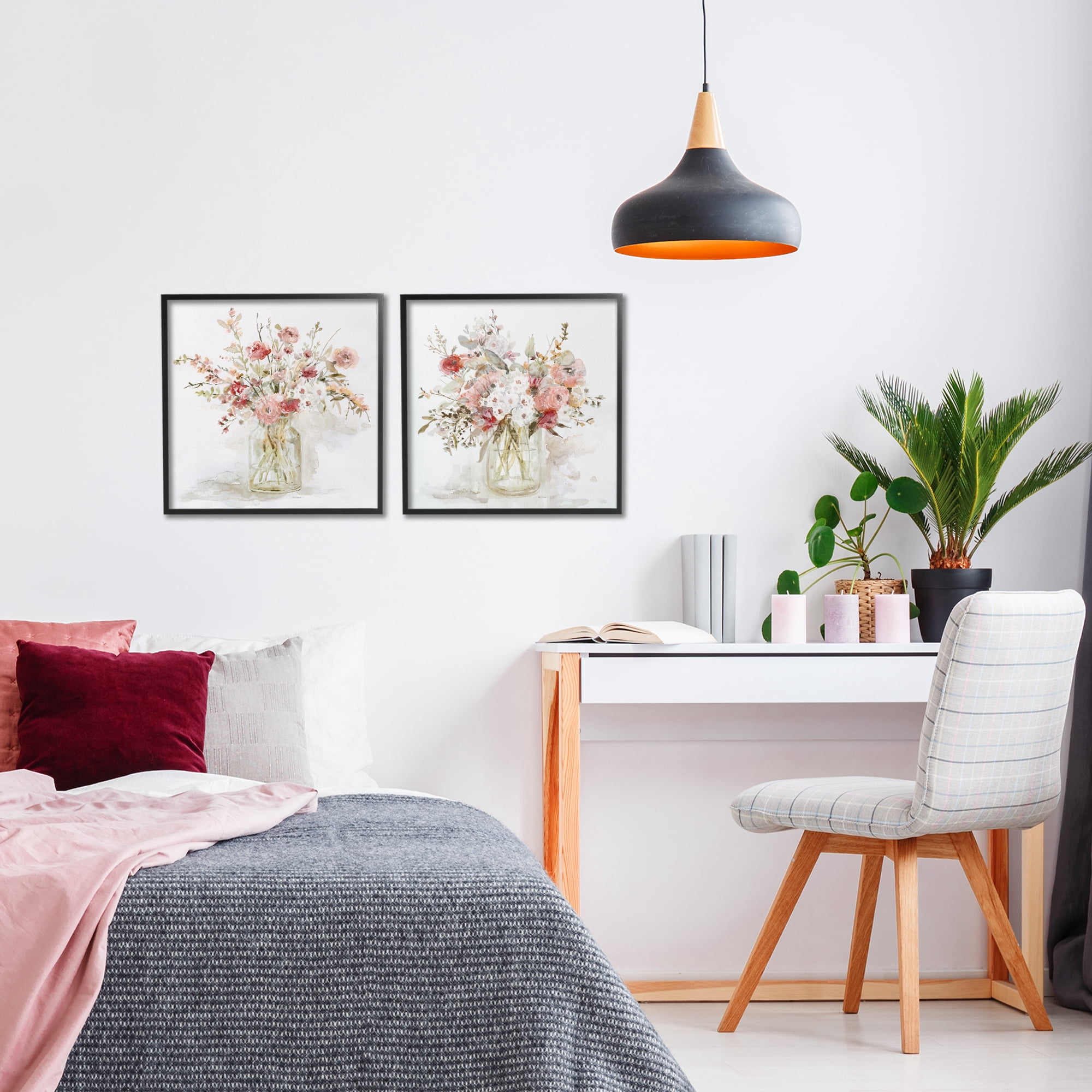 Stupell Industries Delicate Watercolor Bouquets in Glass 2 Piece Black Framed Giclee Art Set, design by Carol Robinson