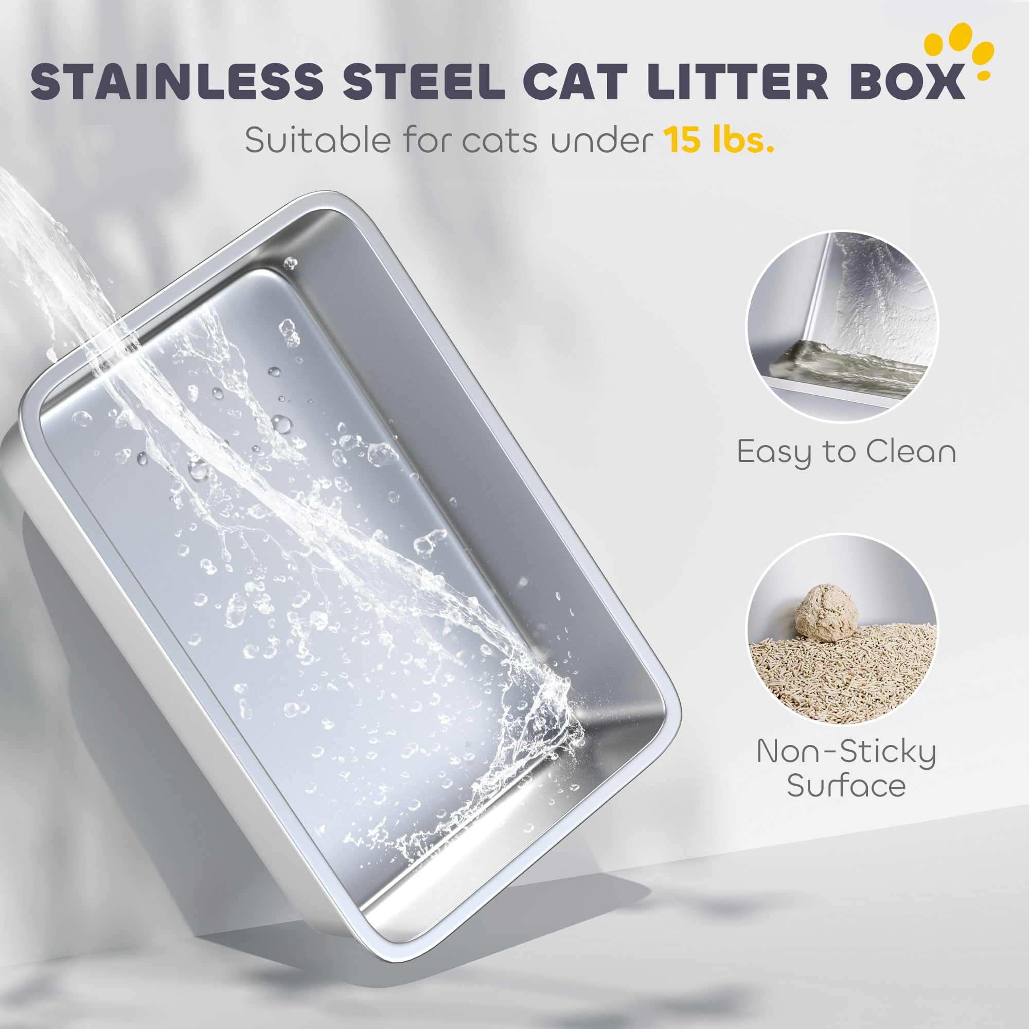 PawHut Stainless Steel Litter Box with Lid, Extra Large Cat Litter Box with High Sided, Front-Entry and Top-Exit, Scoop, Deodorizer Bag, Pedal