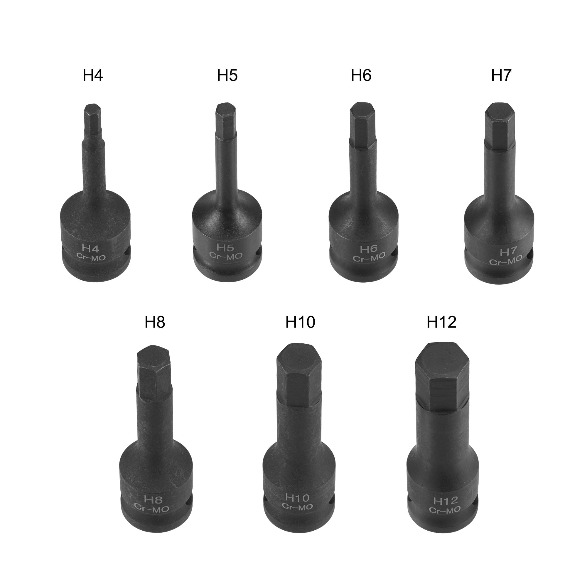 3/8-Inch Drive Impact Hex Bit Socket Set, H4 - H12, Metric 60mm Length, CR-MO, 7-Piece