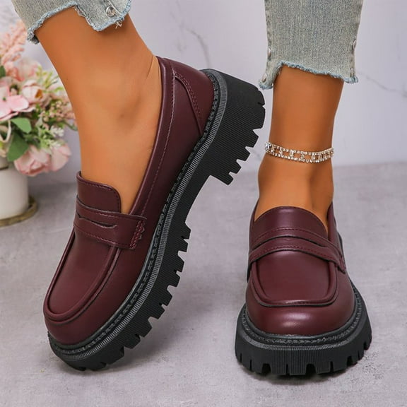 Wowcloth Fashion Casual Loafers for Women – Low-Cut Slip-On with Chunky Sole & Genuine Leather in Vintage-Inspired British Style Footwear