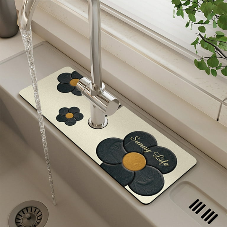 1pc Floral Sink Faucet Absorbent Mat, Drainage Pad, Kitchen, Bathroom Sink  Pad, Countertop Drain Pad, Diatomaceous Washbasin Mud, Cuttable Quick Dryin