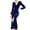 Blue, variant on Herrnalise Women's Long Sleeve Deep V Neck Solid Color Neck Padded Shoulder Midi Calf Dresses S-2XL