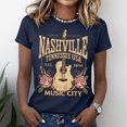 thumbnail image 3 of Rock Band T-Shirt Women Country Music Shirt Tops Nashville Music City Tshirt Vintage Guitar Wings Graphic Tees Blue L, 3 of 4
