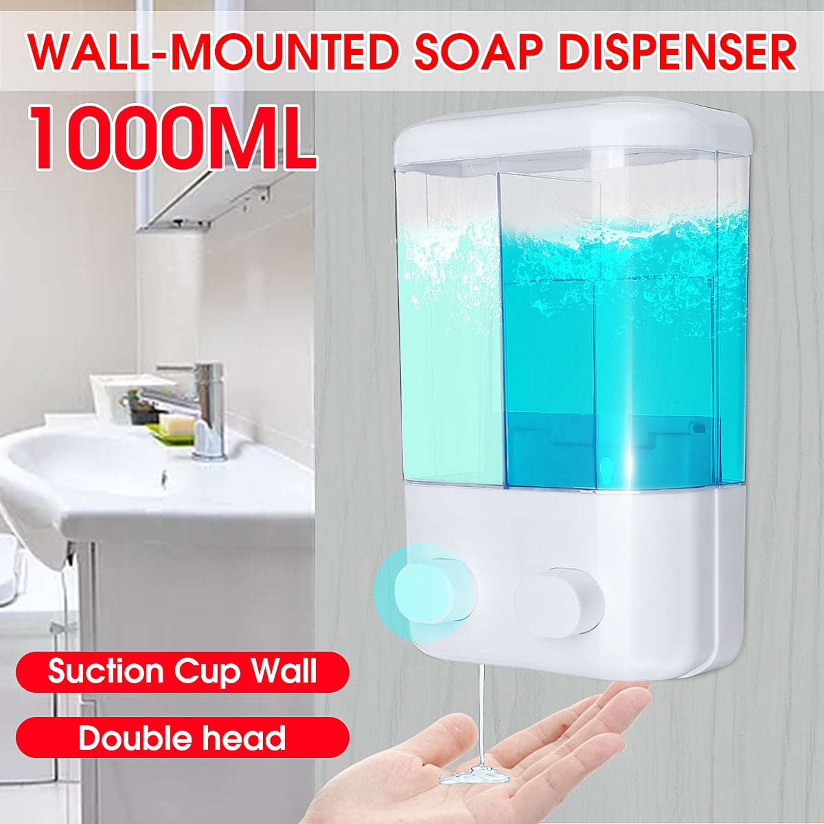 Kitchen Bathroom Shampoo Container Soap Dispenser Wall Mount Suction