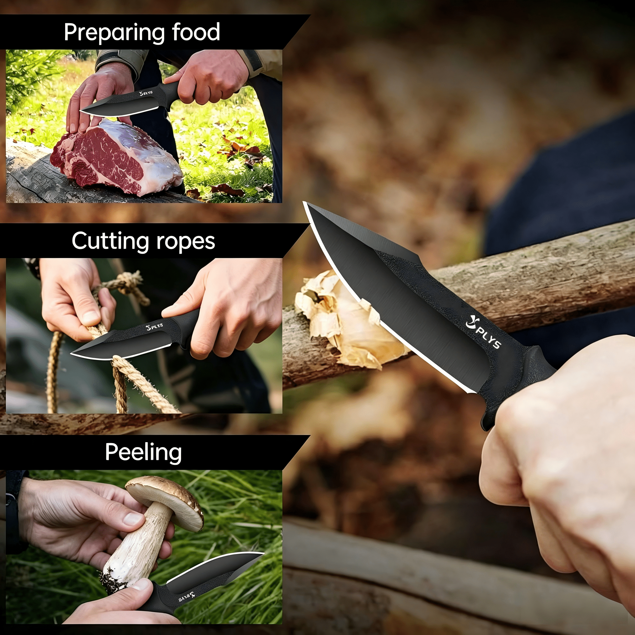 Plys 3.6 inch Fixed Blade Camping Knife, Full Tang Outdoor Tactical Knives with Kydex Sheath, G10 Handle, Hunting Hiking Essentials Gear