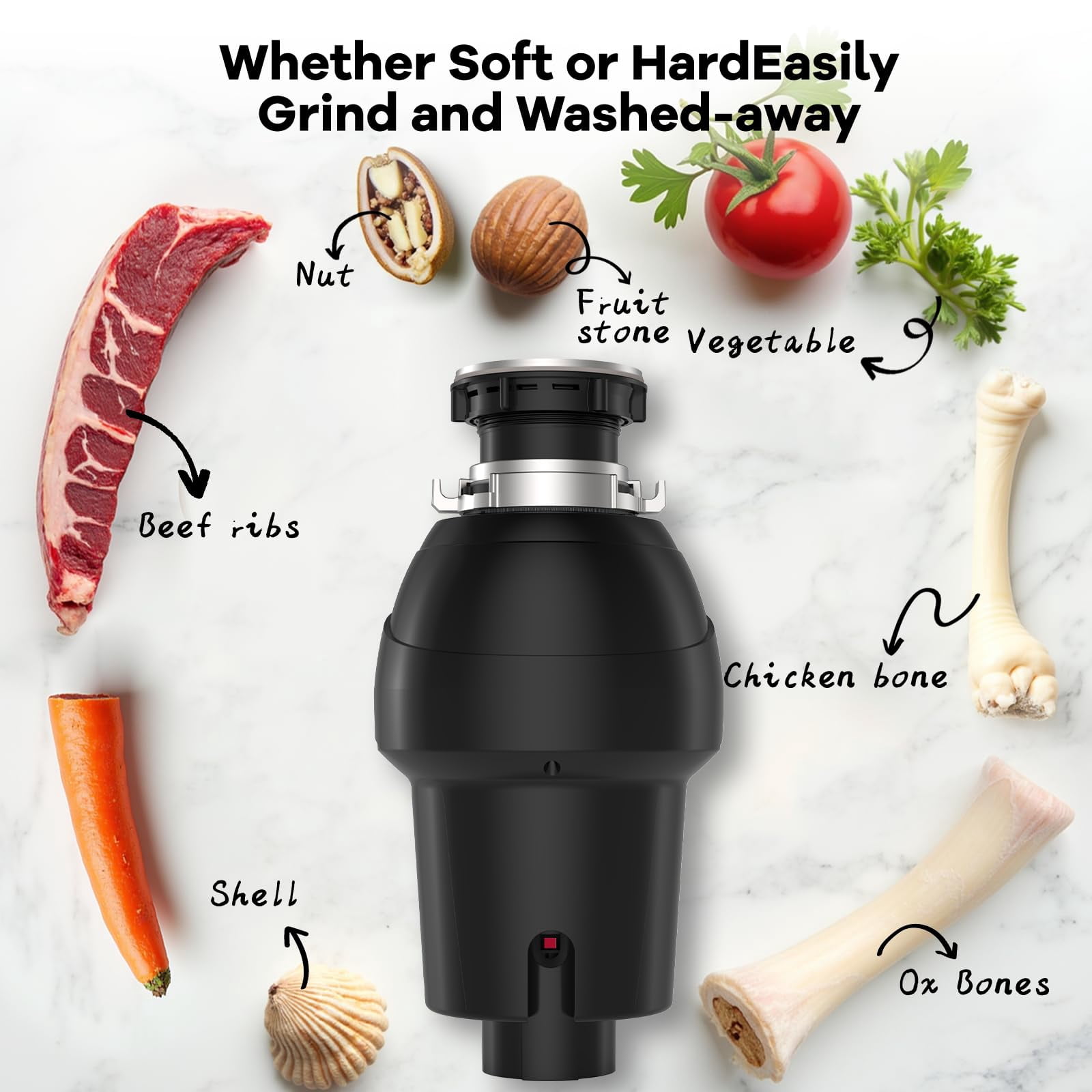 1 HP Garbage Disposal with Air Switch Kit, 3500 RPM 4-Stage Grinding Food Waste Disposer for Kitchen Sink, Quiet and Durable Waste Management, Gray/Matte Black