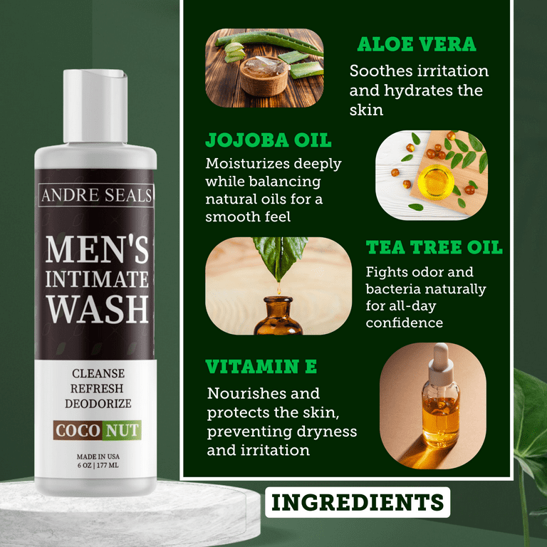 Intimate Wash for Men - Eliminates Odors, pH Balance, Smothes, Refreshes | Ballwash for Men | Rich Lather Maintains Hygiene - Coconut Lime Scent
