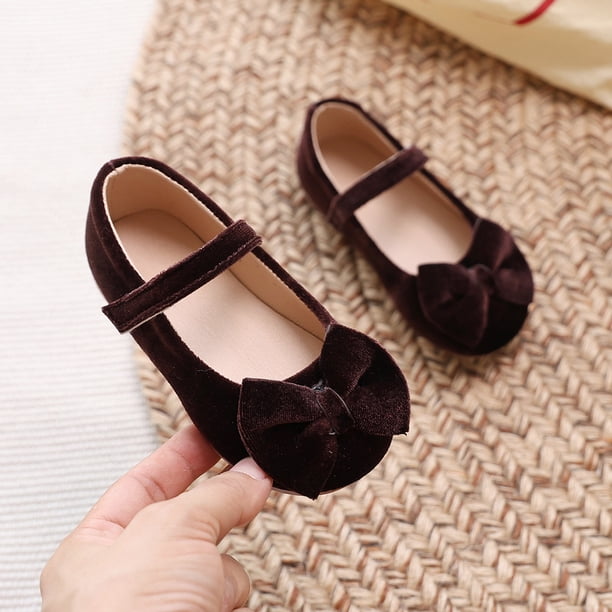 Dakaela Toddler Girls Dress Shoes Bowknot Suede Mary Jane Ballerina Ballet Flats Wedding Party School Uniform Slip on Loafers Brown 8.5