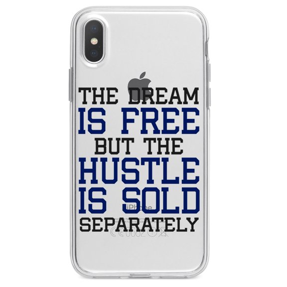 DistinctInk Clear Shockproof Hybrid Case for iPhone XS Max (6.5" Screen) - TPU Bumper Acrylic Back Tempered Glass Screen Protector - The Dream is Free Hustle Sold Separately