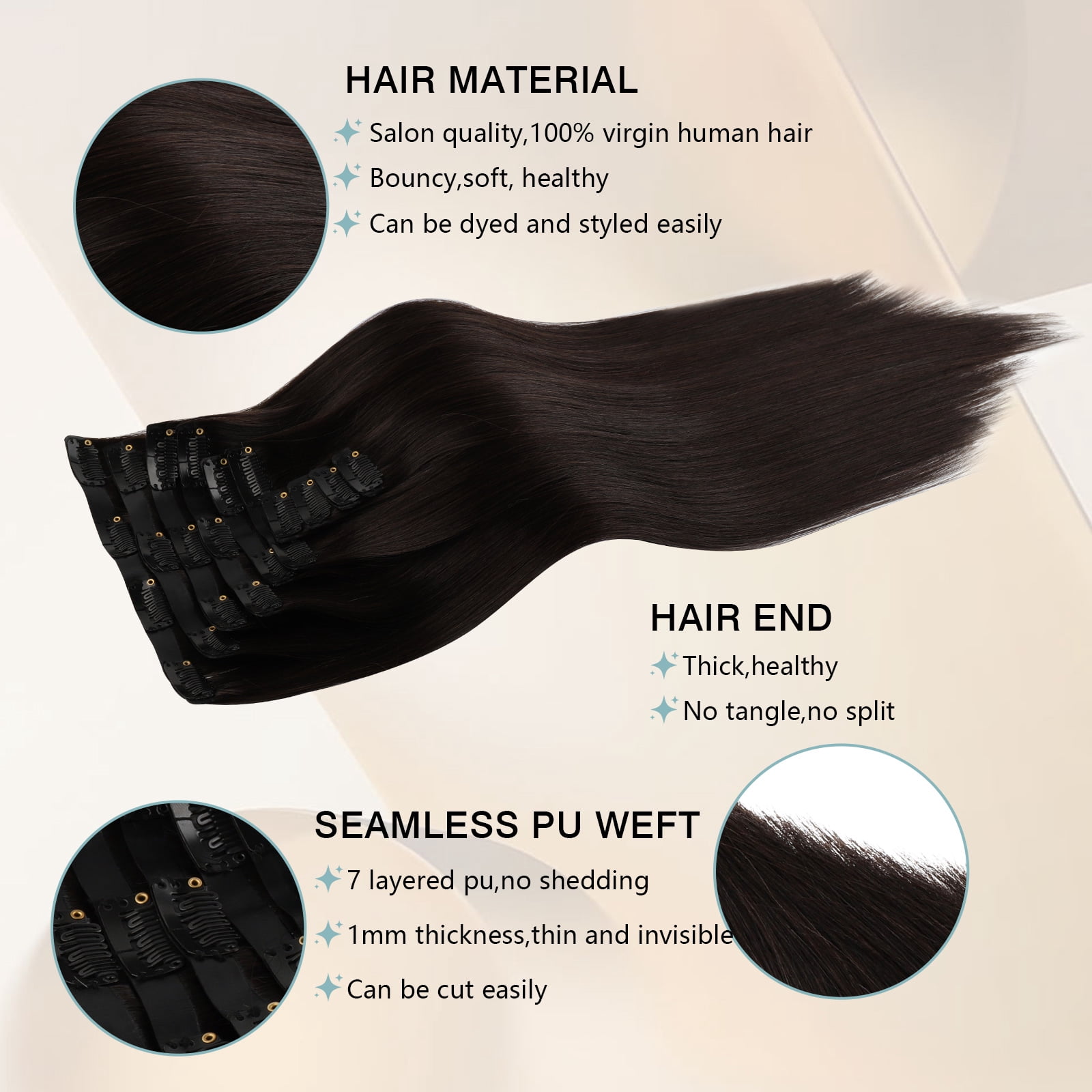 PU Clip In Hair Extensions 1B# 240g 22inch