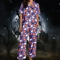 thumbnail image 2 of CONFREE Halloween Women Pajamas Sets Short Sleeve Buttons Sleepwear Tops Pants Hallowmas Pumpkin Ghost Pjs for Women Cozy Nightwear, 2 of 7