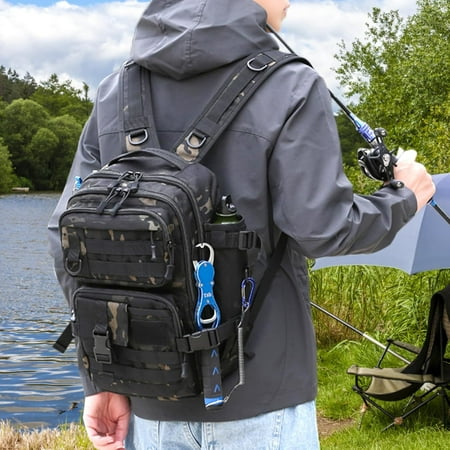 Fishing Backpack with Rod Holder for Outdoor Fishing Hunting Hiking - Black