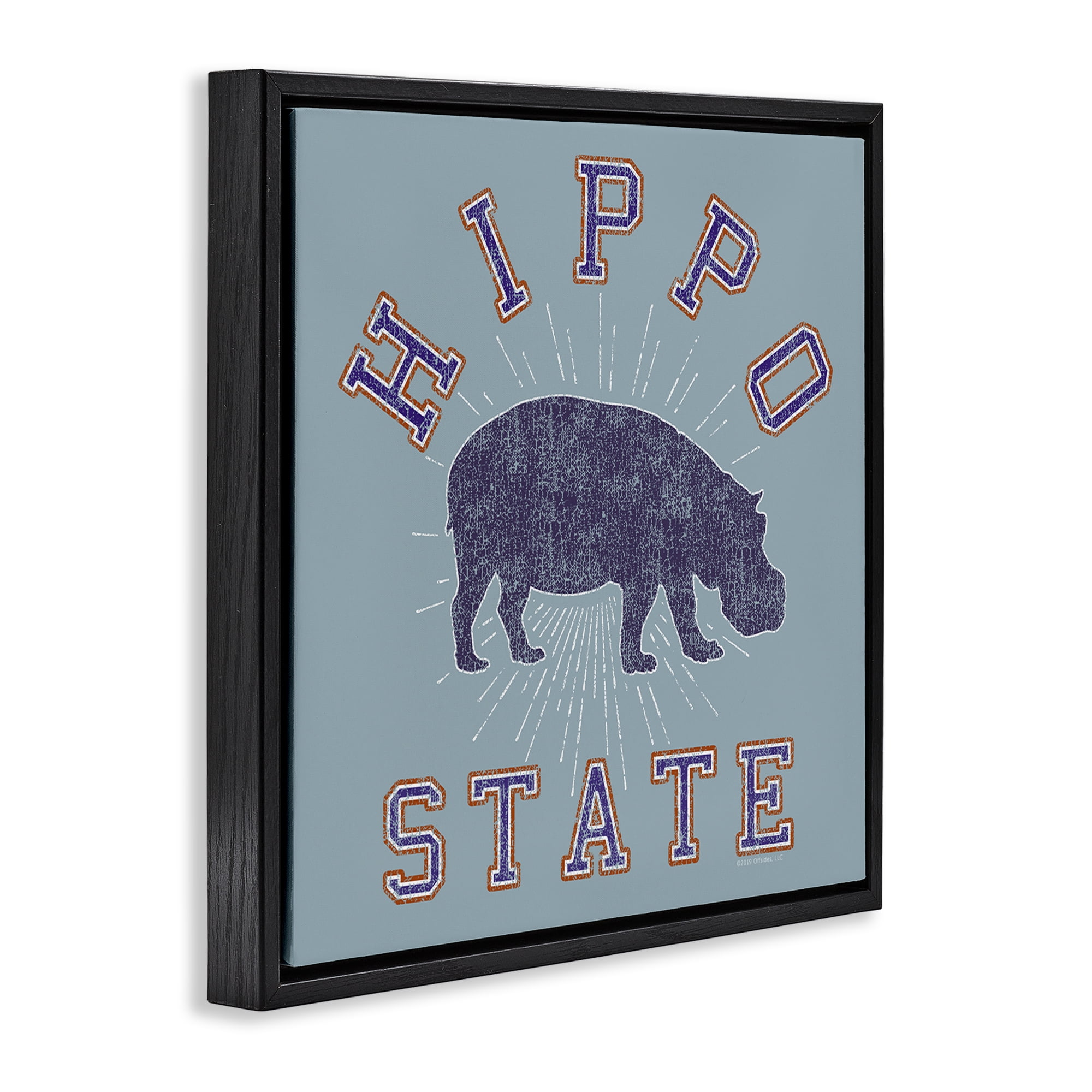 Stupell Industries Varsity Style Hippo State Novelty & Humor Painting Black Floater Framed Canvas Art Print Wall Art, 25 x 25