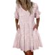 thumbnail image 2 of Gibobby Vestido de verano casual para mujer Vestido de verano para mujer con estampado de leopardo fragmentado, cuello en V, manga con volantes y rodilla dobla(Rosa,G), 2 of 3
