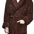 thumbnail image 2 of Men's Hooded Fleece Plush Robe Turkish Bathrobe, Brown, S/M, 2 of 2